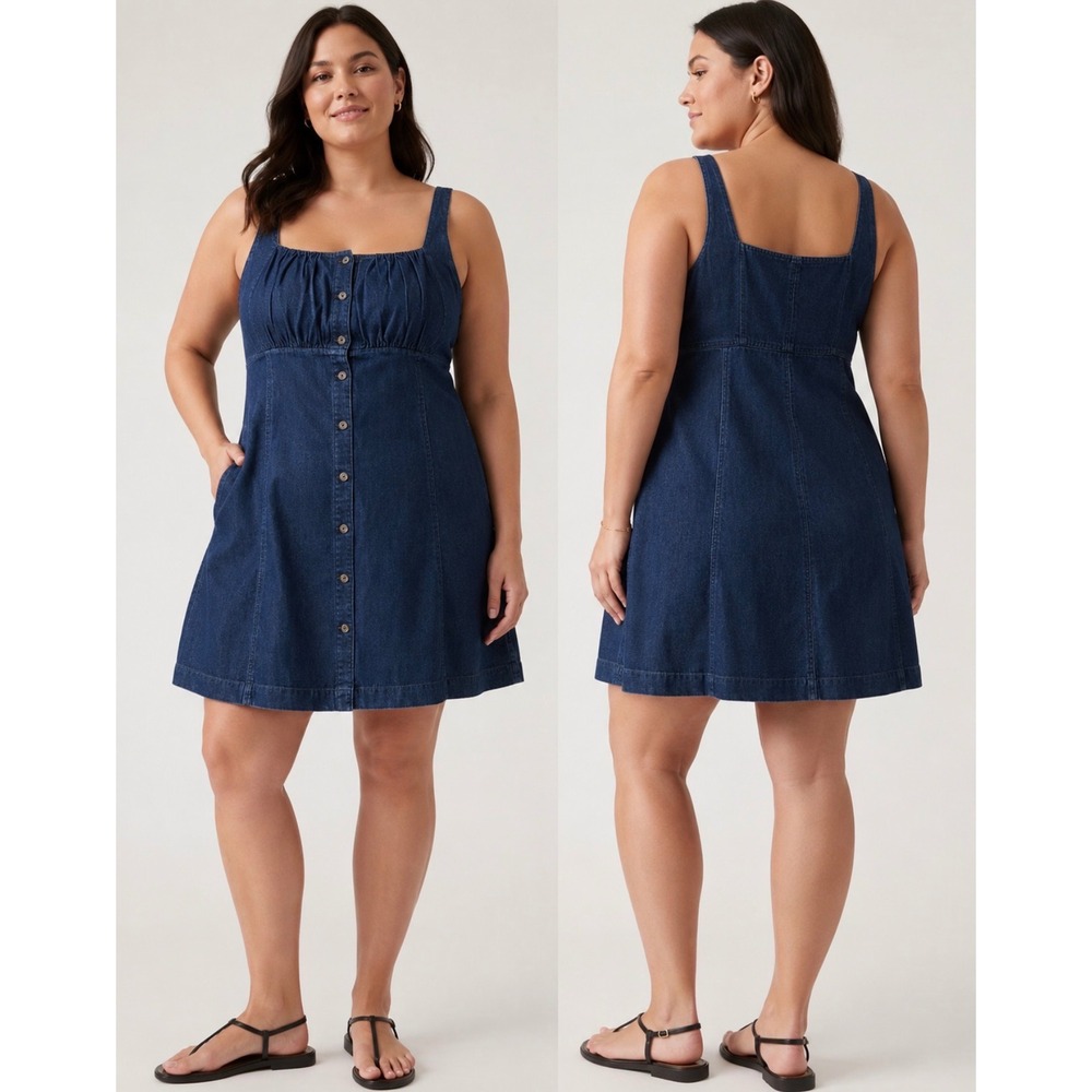 Gap UltraSoft Denim Square-Neck Mini Dress Womens XXL Dark Wash NWT